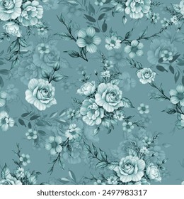 Floral seamless two color allover pattern with abstract off blue background. - Powered by Shutterstock