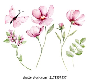 Navy Blue Flowers Watercolor Floral Clip Stock Illustration 1545265415 ...