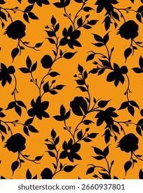 Floral silhouette

Seamless repeat pattern

Bold contrast

Textile print

Botanical vector design

Black and orange


