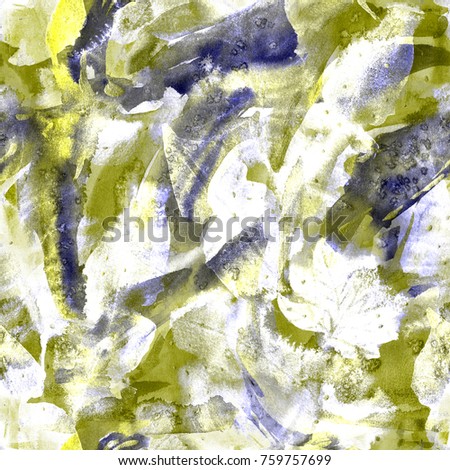 Floral tie dye seamless pattern. Waterecolor ethnic endless rapport. Exotic boho chic allover print. Tropical leaves background. Hawaiian lei backdrop. Indonesian leaves wallpaper.