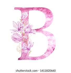 Watercolor Floral Monogram Letter B Stock Illustration 1215955693