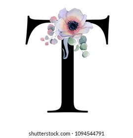 Floral Watercolor Alphabet Monogram Initial Letter Stock Illustration ...