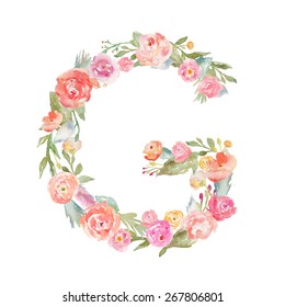Floral Watercolor Flower Monogram Letter G