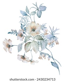 Floral watercolor illustration.  Composition by hand.  Big Set Watercolor elements, textile design, wallpaper, design elements, greeting cards