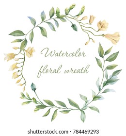 Floral Wreath. Botanical Illustrations. Watercolor Frame.