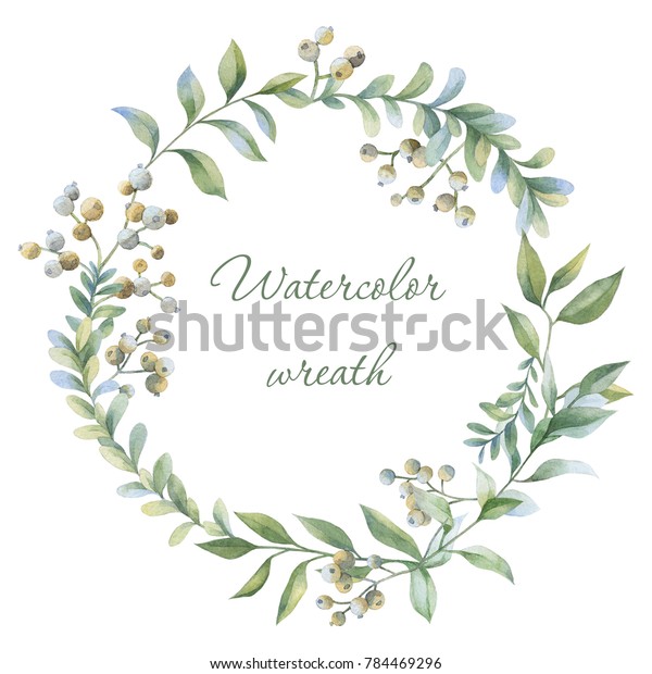 Floral Wreath Botanical Illustrations Watercolor Frame Stock Illustration