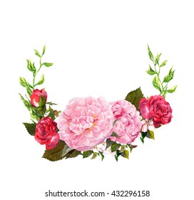 Floral wreath with pink peony flowers. Save date card for wedding. Watercolor - Powered by Shutterstock