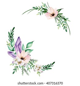 Floral Wreath. Watercolor Hand Drawn