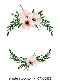 Floral Wreath. Watercolor Hand Drawn