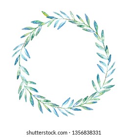 Floral wreath.Garland with pistachio branches.Watercolor hand drawn illustration.It can be used for greeting cards, posters, wedding cards.White background.