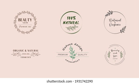 Floral Wreaths Elements Set.   Ecology Labels. Natural Product Badge. Feminine Logo Collections Template.