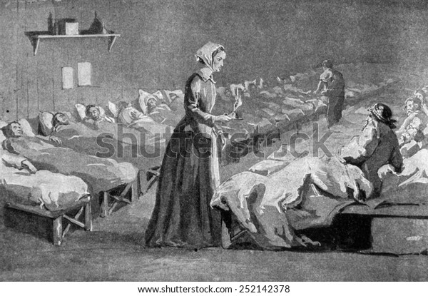 フィレンツェ・ナイチンゲール（1820年～1910年）、英国の看護師で、クリミア戦争中のウスクーダー（スクターレ）の病院での近代医学の先駆者、1854年～1856年。