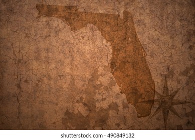 Florida State Map On A Old Vintage Crack Paper Background