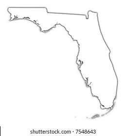 Florida (USA) outline map with shadow. Detailed, Mercator projection.