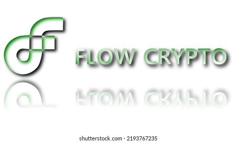 Flow Cryptocurrency White Logo With Green Shade With Its Reflection. Flow Cryptocurrency Token, Flow Cryptocurrency Logo.