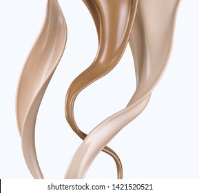 Flow Of Liquid Foundation Splash Cream, 3d Illustration.