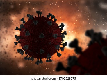 The flow of movement of Covid-19 coronavirus molecules in the human body. 3D Render.