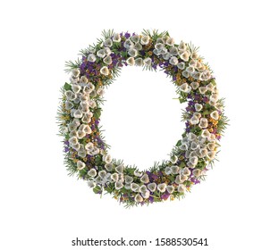 Flower Alphabet Letter O, 3d Rendering Of Capital Letter With Colorful Flower