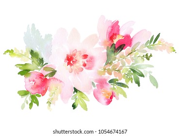 Flower branch on a white background. Watercolor peonies, tulips - Powered by Shutterstock