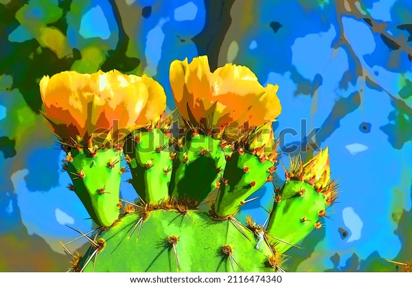 Flower of Echinopsis is a large genus of cacti\
native to South America, sometimes known as hedgehog cactus,\
sea-urchin cactus or Easter lily cactus sign illustration\
background icon with color\
spots