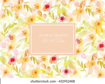 Flower frame delicate pastel colors. Watercolor illustration