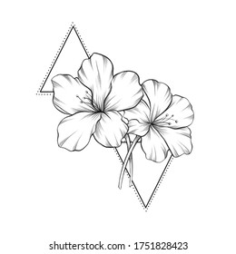 花の幾何学的な線のタトゥーデザインスケッチ のイラスト素材