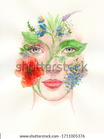 flower girl. beauty illustration. watercolor painting
