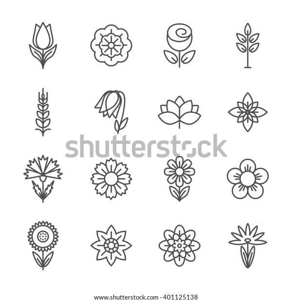 花のアイコンセット モダン細線 名刺 バナー パンフレット用のテンプレート 美容サロンとネイルサロンのアイデンティティースタイルのロゴ フラットデザイン のイラスト素材