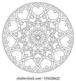 Flower Mandala Hearts Coloring Page Valentines Stock Vector (Royalty ...