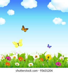 Flower Meadow Butterflies Stock Illustration 93631204 | Shutterstock