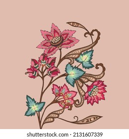 Flower Motifs Embroidery Style Flower Art Stock Illustration 2131607339 ...