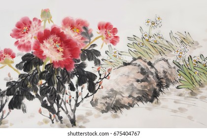 Flower Painting.Traditional Chinese Painting.