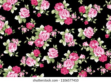 Flower Pattern Black Background Stock Illustration 1106577410 ...