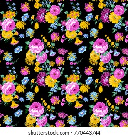 Flower Pattern Black Background Stock Illustration 770443744 | Shutterstock