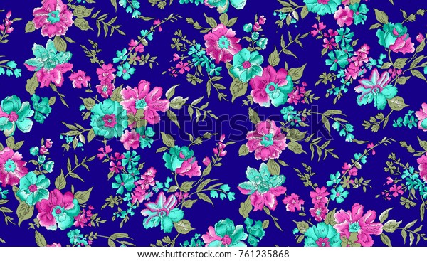 Flower Pattern Navy Background Stock Illustration 761235868