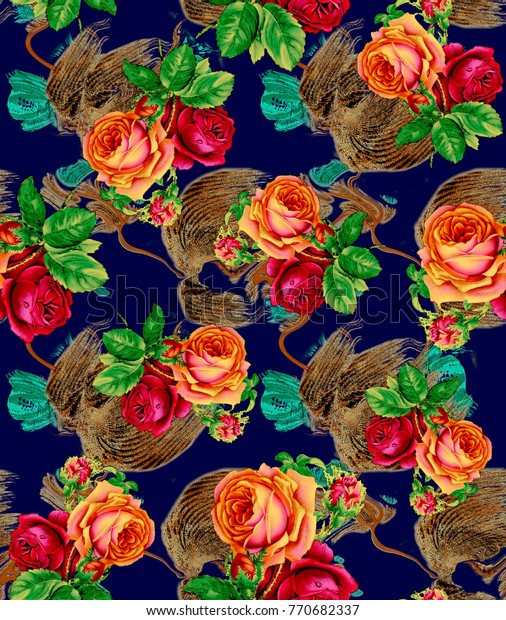 Flower Pattern Navy Background Stock Illustration 770682337 | Shutterstock