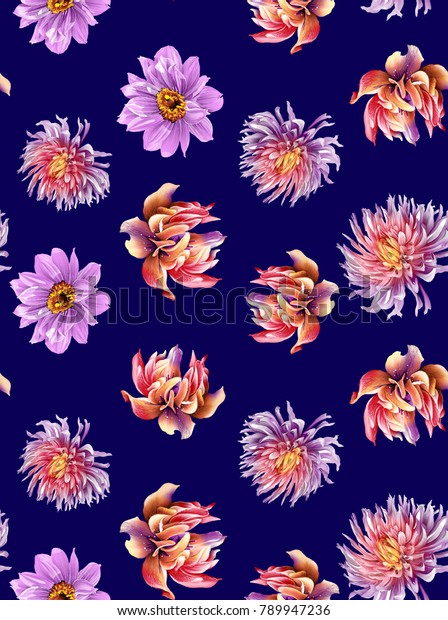 Flower Pattern Navy Background Stock Illustration 789947236 | Shutterstock