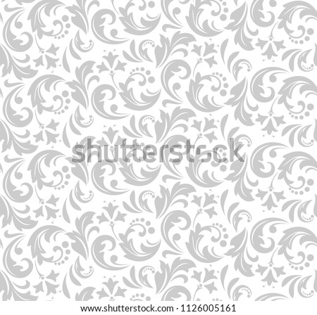 Flower pattern. Seamless white and gray ornament. Graphic background. Ornament for fabric, wallpaper, packaging.