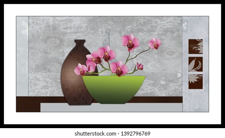 Flower Pot Frame Grey Texture Background: ilustración de stock