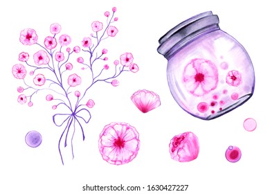 Flower set, drawn with  markers and colored pencil. It is made in pastel colors, in can be used in design of wedding invitations and greeting cards, or as a print on fabric or tableware. - Powered by Shutterstock