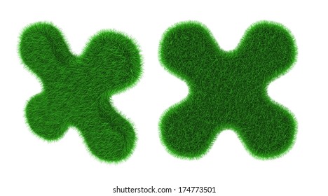 Flower shaped object covered with grass isolated on white background