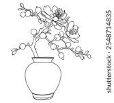 Flower in a vase one line drawing illustration. Hand drawn flower vase of flowers.