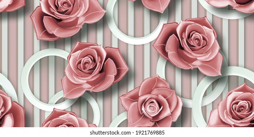 Flower wall tiles design for bathroom decoration. High quality seamless 3D illustration.