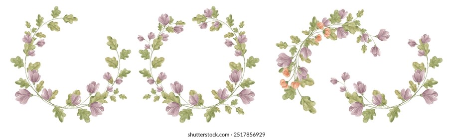 Flower wreath. Floral frame. Festive events. Wedding invitation. A set for decorating a greeting card. Vintage watercolor wreath. Event. Scrubbooking. Poster, album. - Powered by Shutterstock