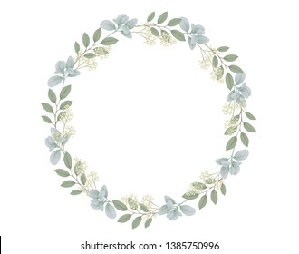 Flower Wreath; Leaves And Eucalyptus Seeds , Illustration