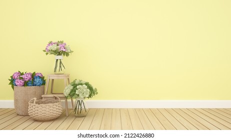 Flower in yellow room for artwork and add other idea. 3D Illustration - Powered by Shutterstock