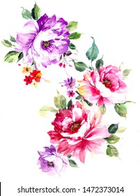 Flowers Blooming Cool Summer Leaves Flowers Stock Illustration ...