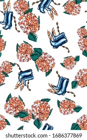 flowers and boot illustration pattern design. seamless and repeat pattern.