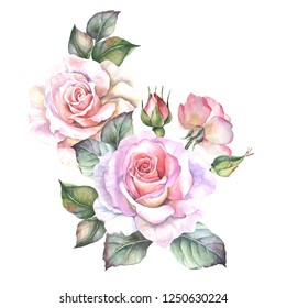 Flowers Bouquet Watercolor Roses Stock Illustration 1250630224 ...