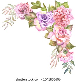 Flowers Corner With Watercolor Roses